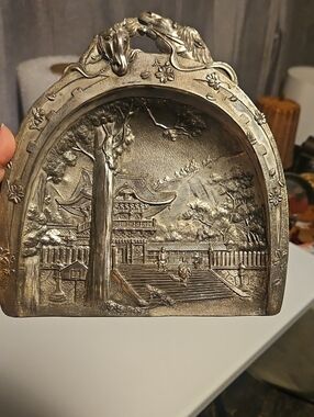 Antique 1920's Japanese Silver-plate Crumb Catcher 9x8.5